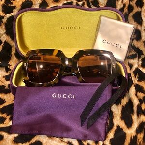 GUCCI GG1111S 003 Sunglasses Women's Havana/Pink Square Shape 53mm